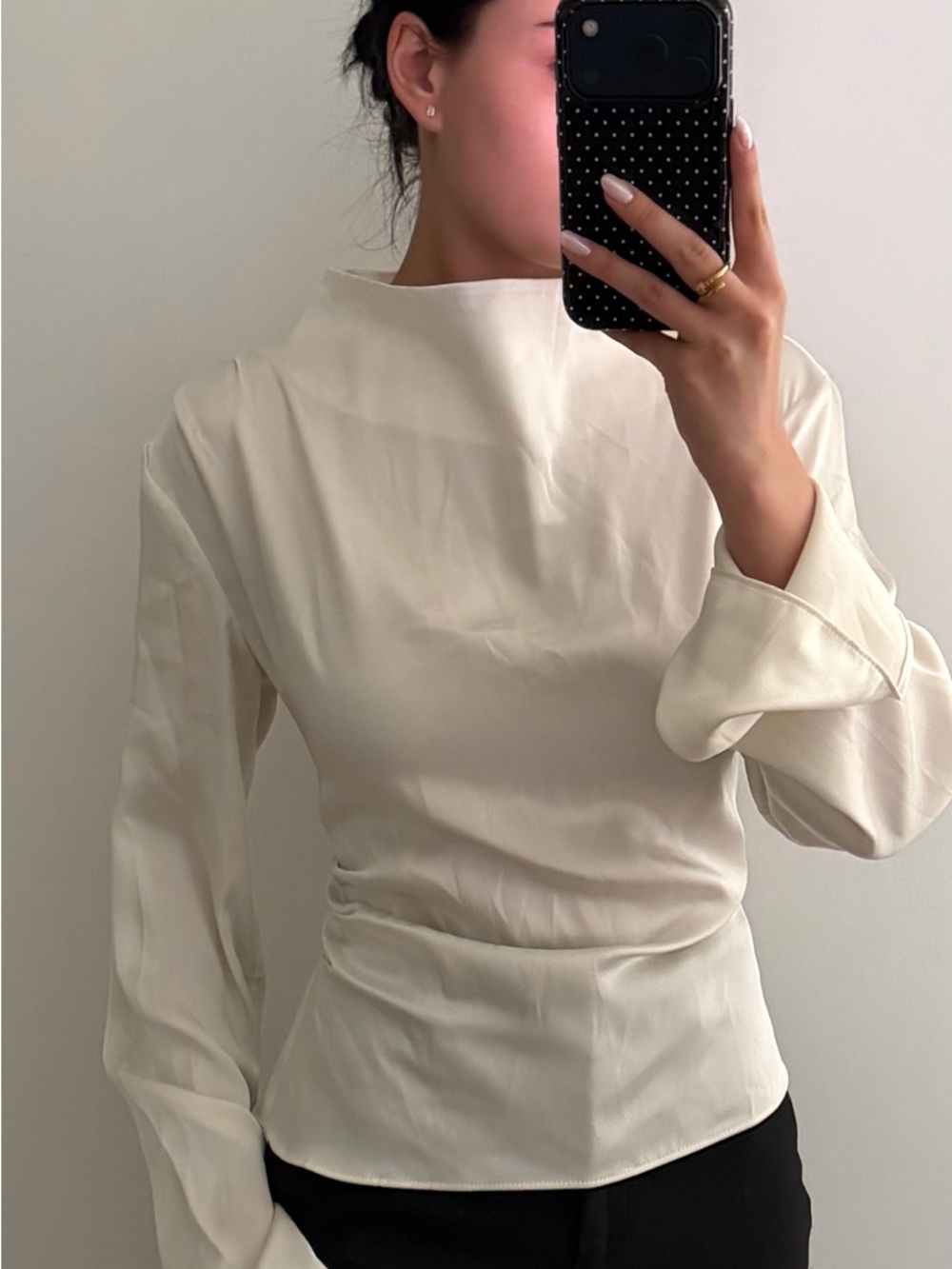 H&M Cream Long-Sleeve High-Neck Blouse